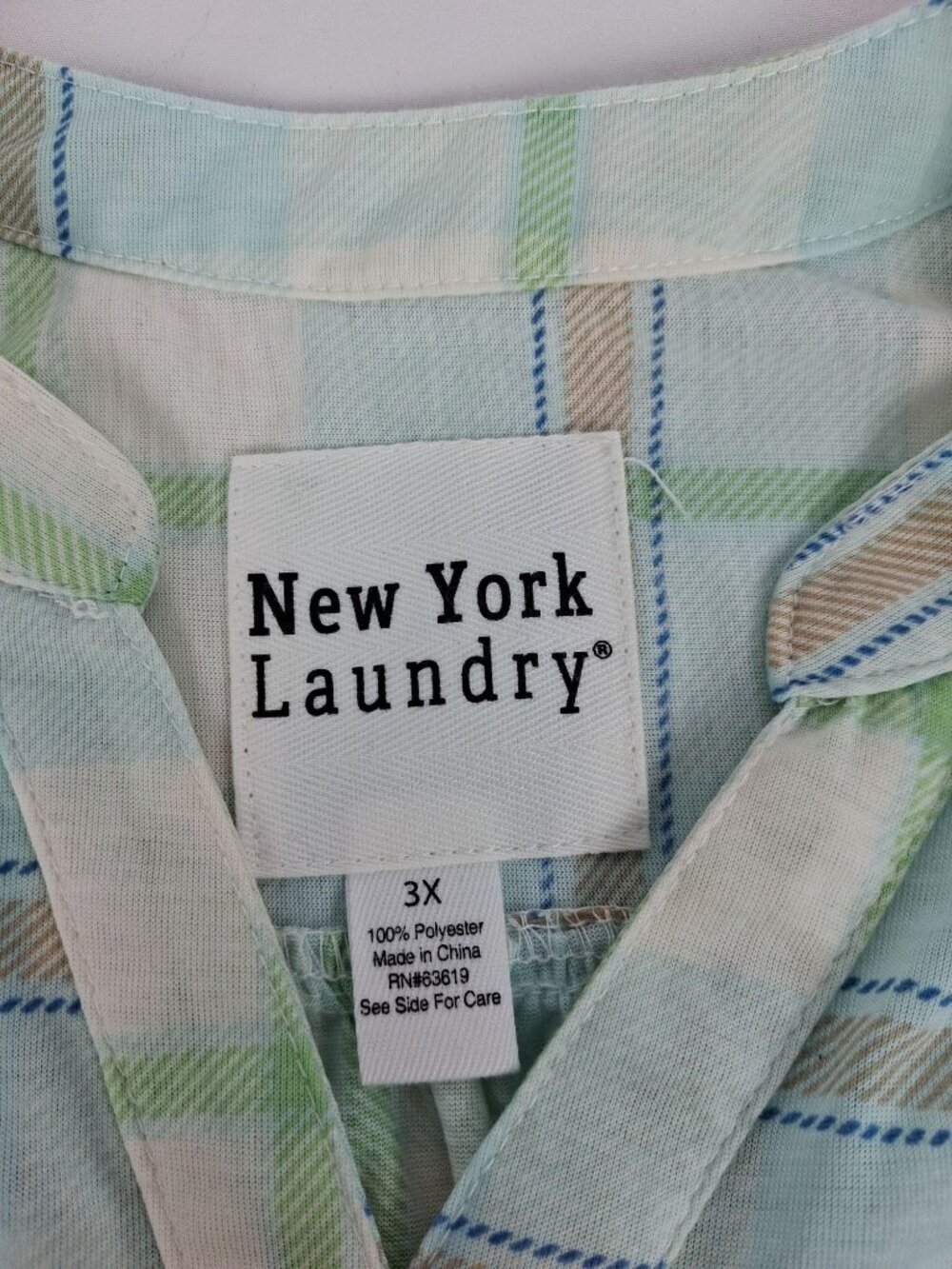 Women's Size 3X Sleeveless Button-Down Green/Blue Plaid Blouse New York Laundry - Picture 7 of 8